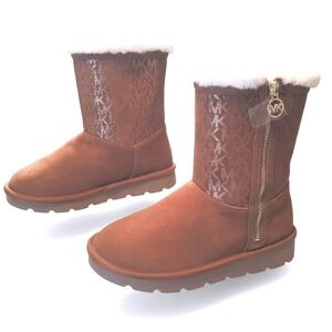 Michael Kors Kids Brown MK Logo Fur Trimmed Zip Winter Boots Girls Size 4